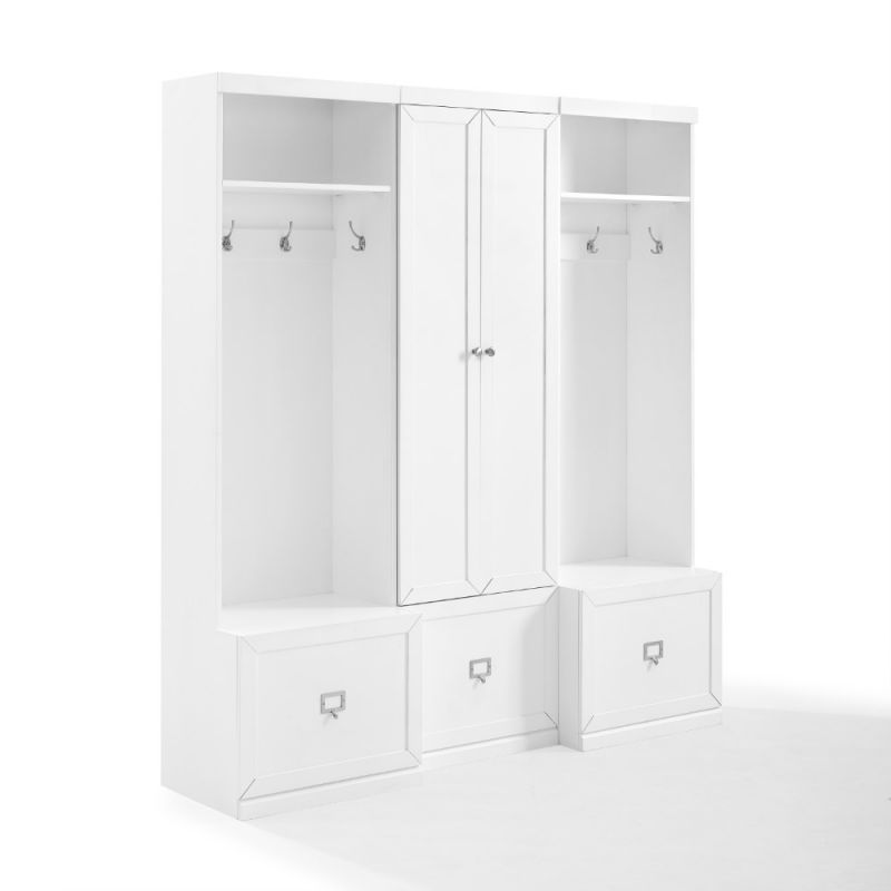 Crosley Furniture - Harper 3 Piece Entryway Set White - Pantry Closet & 2 Hall Trees - KF31011WH