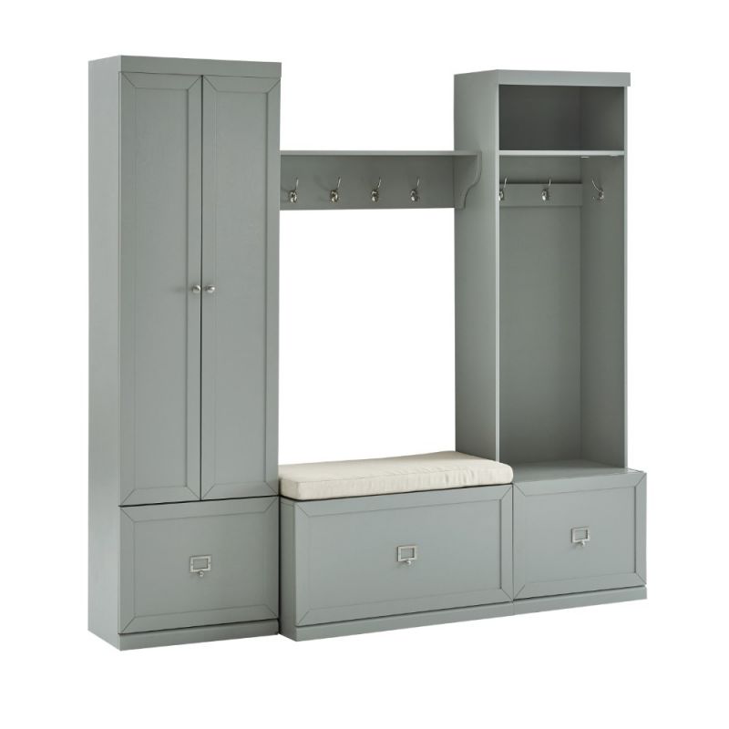 Crosley Furniture - Harper 4Pc Entryway Set Gray/Creme - Bench, Shelf, Hall Tree, & Pantry Closet - KF31016GY