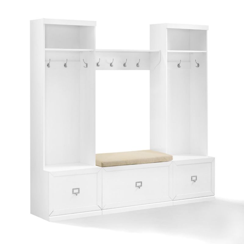 Crosley Furniture - Harper 4 Piece Entryway Set White - Bench, Shelf, & 2 Hall Trees - KF31014WH