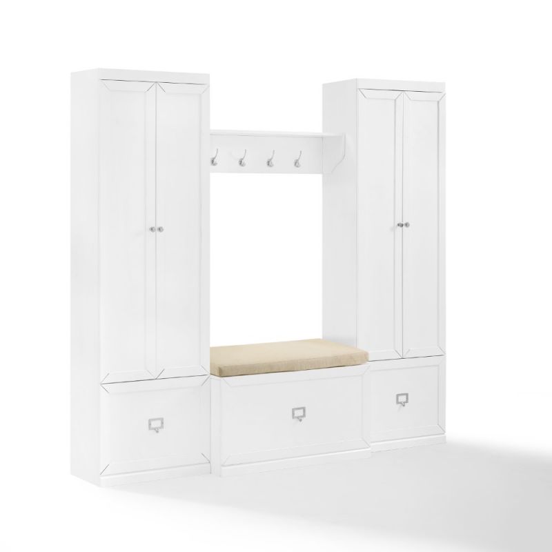 Crosley Furniture - Harper 4 Piece Entryway Set White - Bench, Shelf, & 2 Pantry Closets - KF31015WH