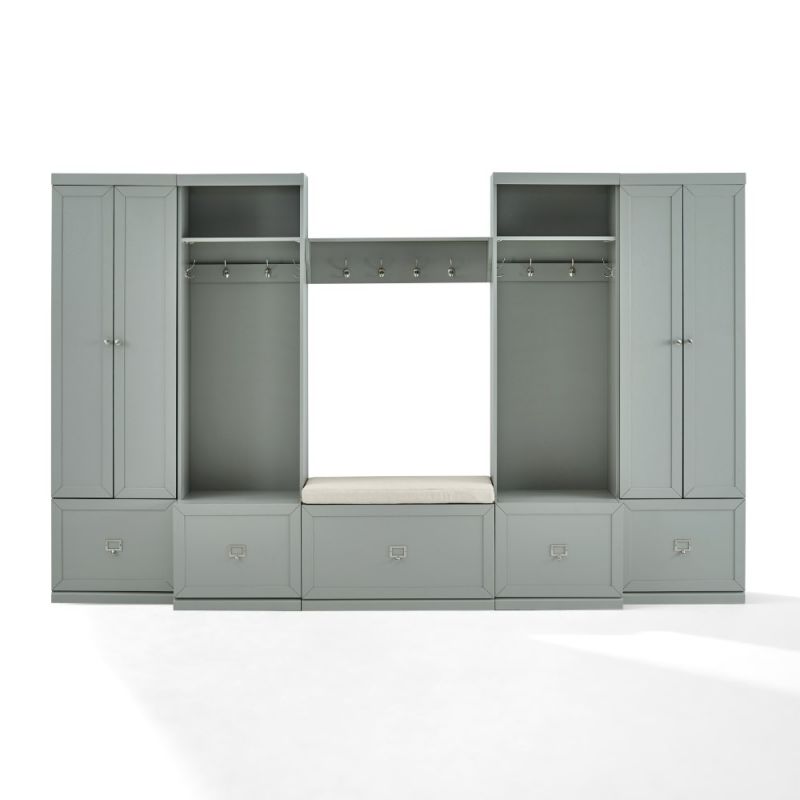 Crosley Furniture - Harper 6Pc Entryway Set Gray/Creme - Bench, Shelf, 2 Pantry Closets, & 2 Hall Trees - KF31017GY