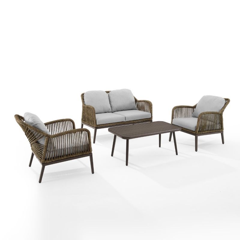 Crosley Furniture - Haven 4Pc Outdoor Wicker Conversation Set - Loveseat, Coffee Table, & 2 Armchairs - KO70290LB-LG_CLOSEOUT