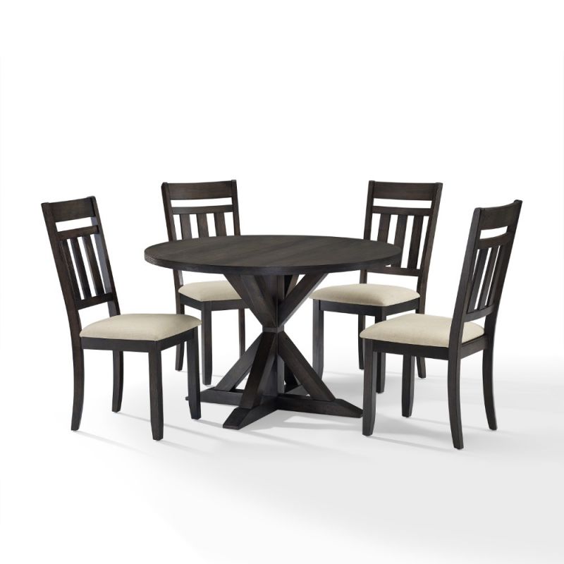 Crosley Furniture - Hayden 5 Piece Round Dining Set Slate - Table & 4 Slat Back Chairs - KF13027SL