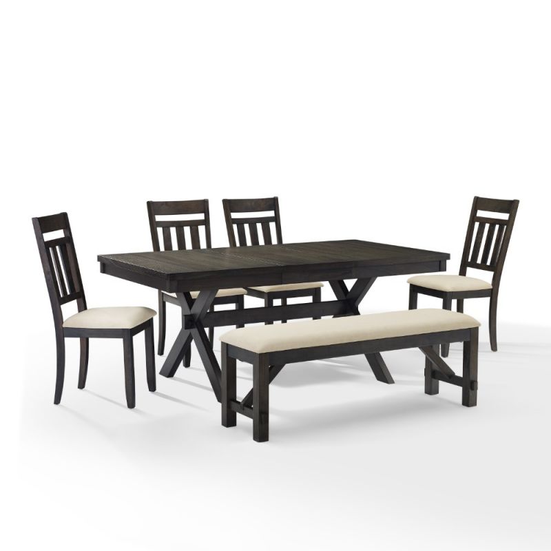 Crosley Furniture - Hayden 6 Piece Dining Set Slate - Table, Bench & 4 Slat Back Chairs - KF13028SL