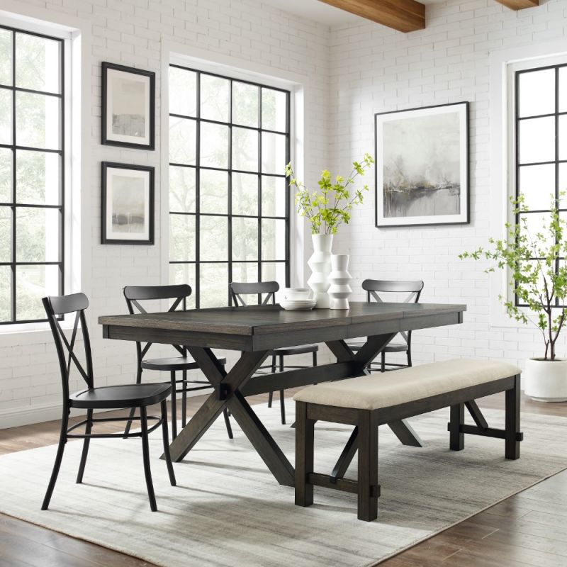 Crosley Furniture - Hayden 6Pc Dining Set W-Camille Chairs Matte Black-  Slate - Table, Bench, and 4 Chairs - KF20013SL-MB