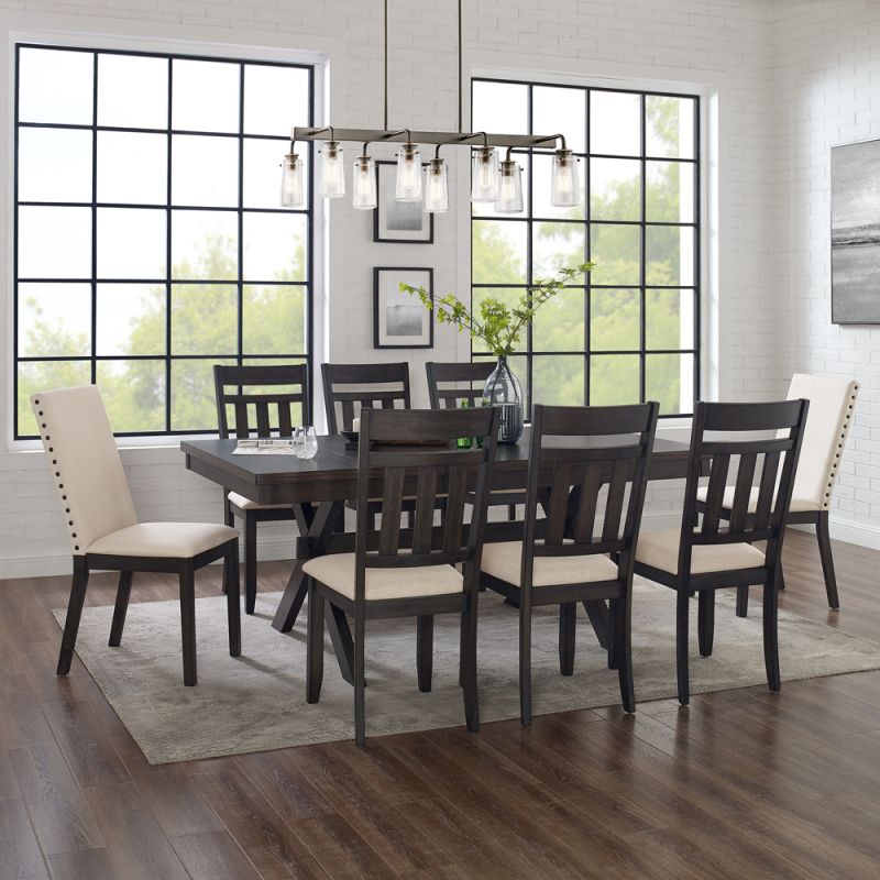 Crosley Furniture - Hayden 9Pc Dining Set Slate/Cream - Table, 6 Slat Back Chairs, & 2 Upholstered Chairs - KF13072SL