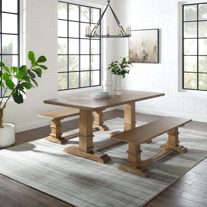 Crosley Furniture - Joanna 3Pc Dining Set Rustic Brown - Table and 2 Benches - KF20019RB