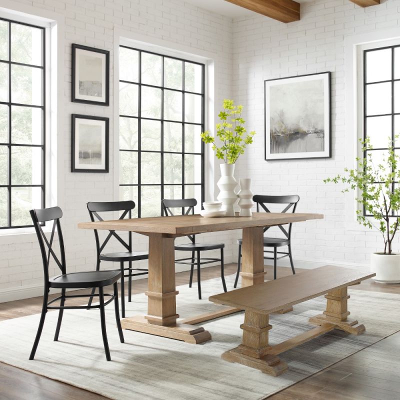 Crosley Furniture - Joanna 6Pc Dining Set W-Camille Chairs Matte Black-Rustic Brown - Table, Bench, and 4 Chairs - KF20023RB-MB