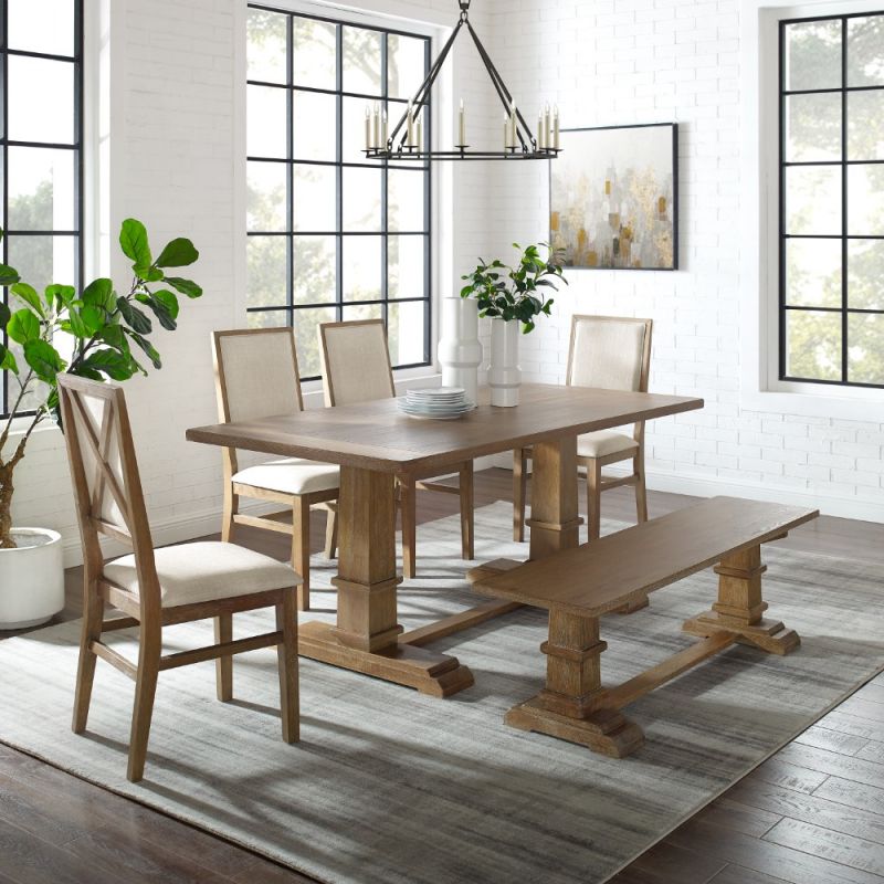 Crosley Furniture - Joanna 6Pc Dining Set Rustic Brown - Table, Bench, and 4 Upholstered Chairs - KF20021RB