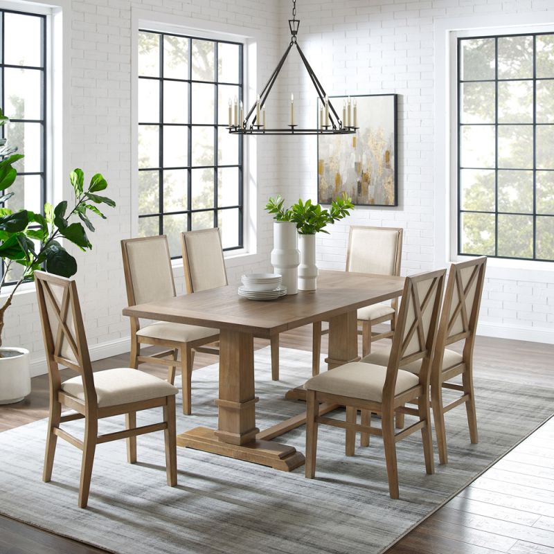 Crosley Furniture - Joanna 7Pc Dining Set Rustic Brown /Creme - Table & 6 Upholstered Back Chairs - KF13067RB-RB