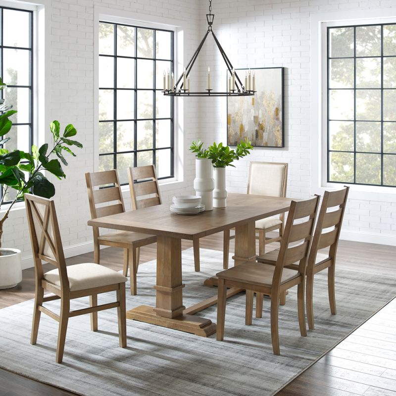 Crosley Furniture - Joanna 7Pc Dining Set Rustic Brown /Creme - Table, 4 Ladder Back Chairs, & 2 Upholstered Back Chairs - KF13070RB-RB
