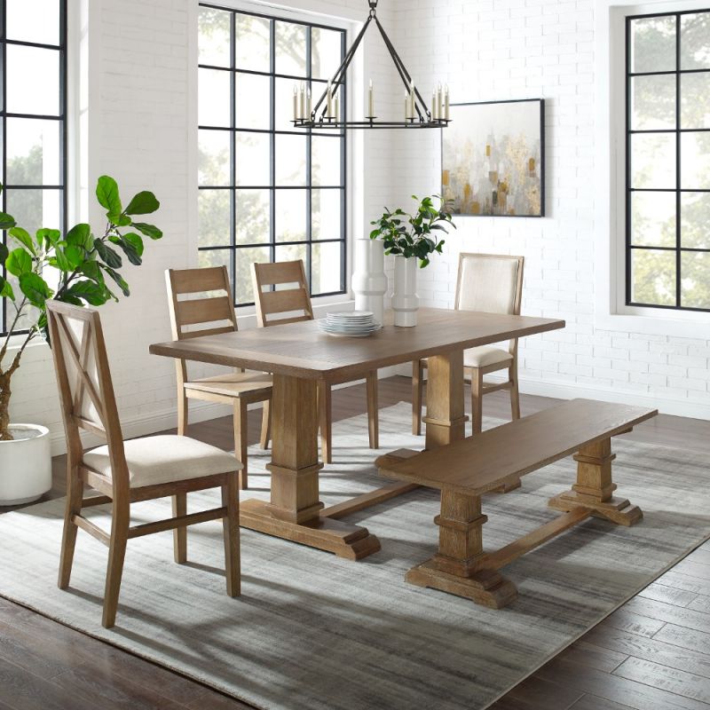 Crosley Furniture - Joanna 6Pc Dining Set Rustic Brown - Table, Bench, 2 Ladder Back Chairs, and 2 Upholstered Chairs - KF20022RB