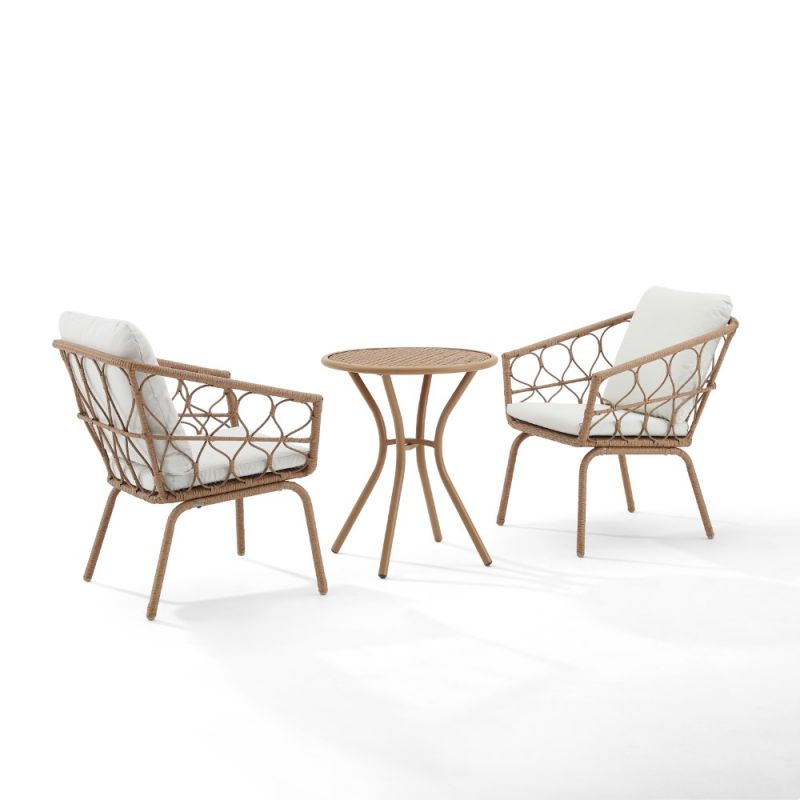 Crosley Furniture - Juniper 3Pc Indoor/Outdoor Wicker Bistro Set Creme/Natural - Bistro Table & 2 Dining Chairs - CO7370NA-CR