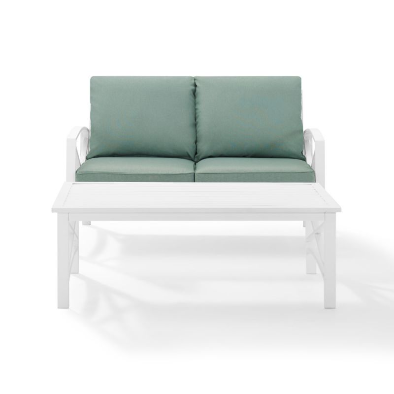 Crosley Furniture - Kaplan 2 Piece Outdoor Chat Set Mist/White - Loveseat, Coffee Table - KO60010WH-MI_CLOSEOUT