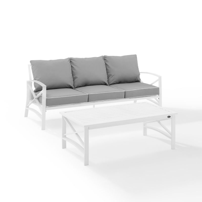 Crosley Furniture - Kaplan 2 Piece Outdoor Sofa Set Gray/White - Sofa & Coffee Table - KO60029WH-GY_CLOSEOUT