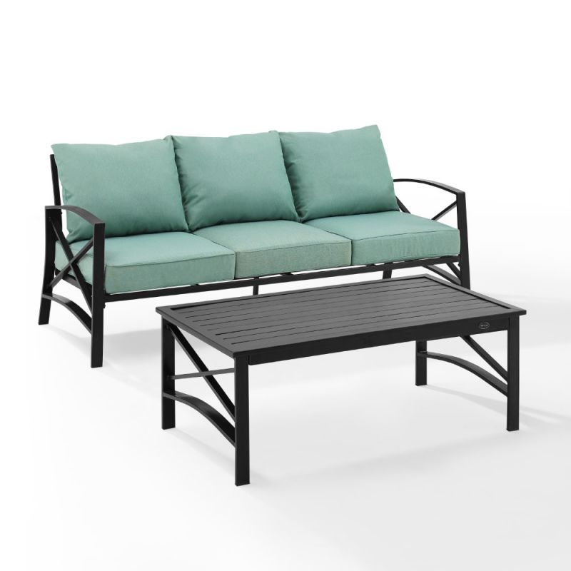 Crosley Furniture - Kaplan 2 Piece Outdoor Sofa Set Mist/Oil Rubbed Bronze - Sofa & Coffee Table - KO60029BZ-MI
