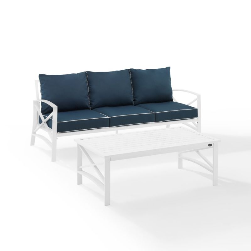 Crosley Furniture - Kaplan 2 Piece Outdoor Sofa Set Navy/White - Sofa & Coffee Table - KO60029WH-NV