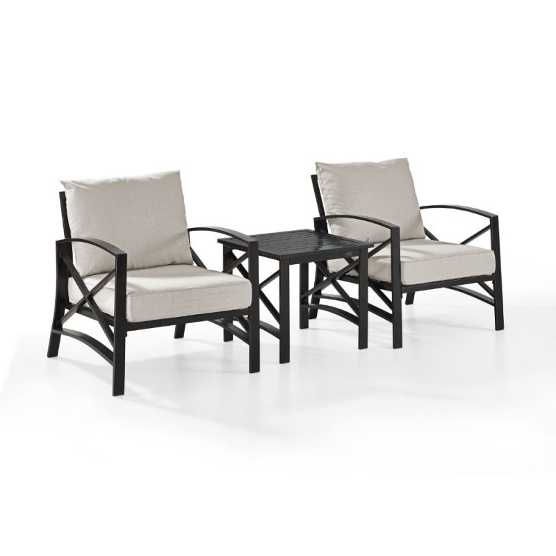 Crosley Furniture - Kaplan 3 Pc Outdoor Seating Set With Oatmeal Cushion - Two Chairs, Side Table - KO60016BZ-OL