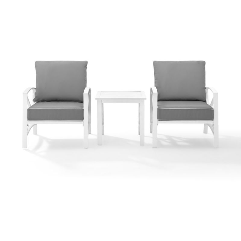 Crosley Furniture - Kaplan 3 Piece Outdoor Chat Set Gray/White - 2 Chairs, Side Table - KO60016WH-GY