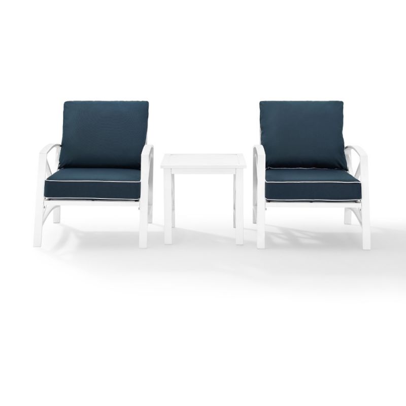Crosley Furniture - Kaplan 3 Piece Outdoor Chat Set Navy/White - 2 Chairs, Side Table - KO60016WH-NV
