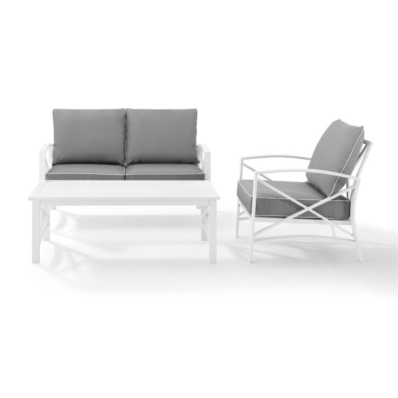 Crosley Furniture - Kaplan 3 Piece Outdoor Conversation Set Gray/White - Loveseat, Chair , & Coffee Table - KO60014WH-GY