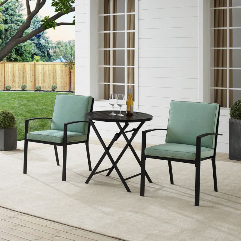 Crosley Furniture - Kaplan 3Pc Outdoor Metal Bistro Set Mist/Oil Rubbed Bronze - Bistro Table & 2 Chairs - KO60039BZ-MI