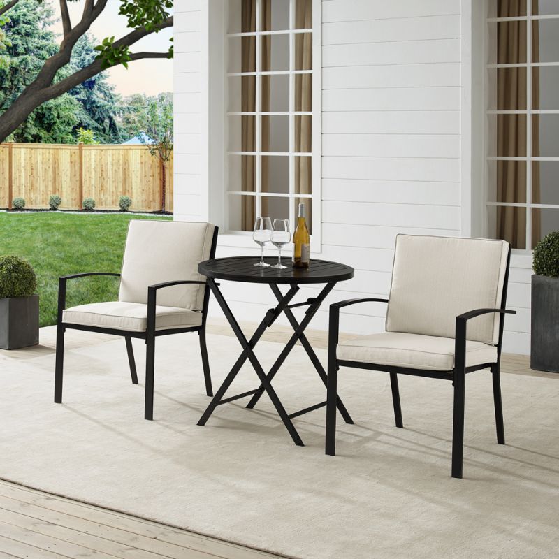Crosley Furniture - Kaplan 3Pc Outdoor Metal Bistro Set Oatmeal/Oil Rubbed Bronze - Bistro Table & 2 Chairs - KO60039BZ-OL