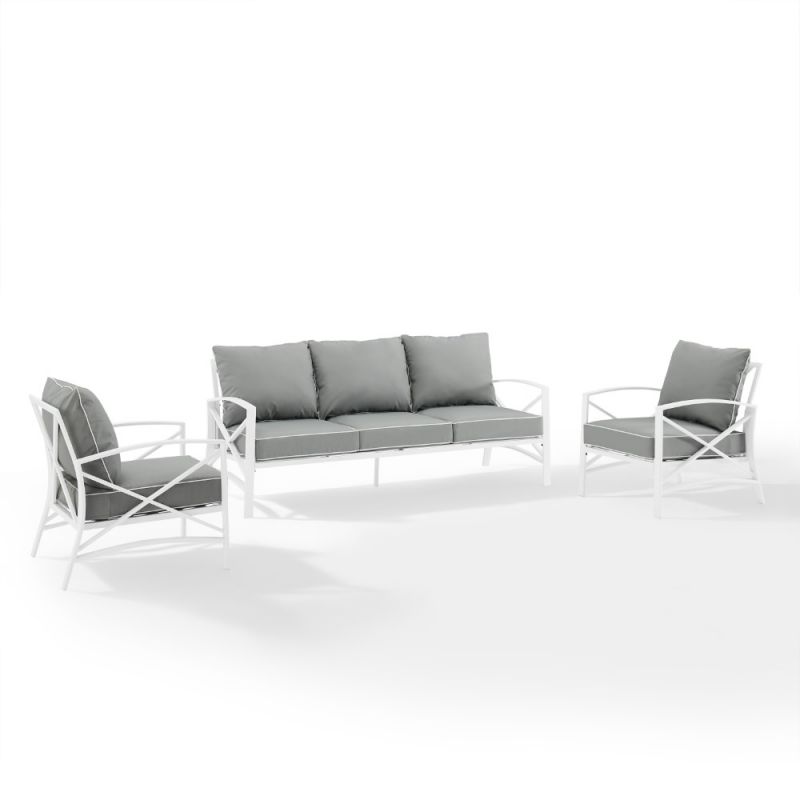 Crosley Furniture - Kaplan 3 Piece Outdoor Sofa Set Gray/White - Sofa & 2 Arm Chairs - KO60030WH-GY_CLOSEOUT