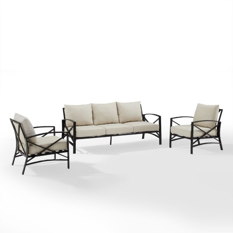 Crosley Furniture - Kaplan 3 Piece Outdoor Sofa Set Oatmeal/Oil Rubbed Bronze - Sofa & 2 Arm Chairs - KO60030BZ-OL