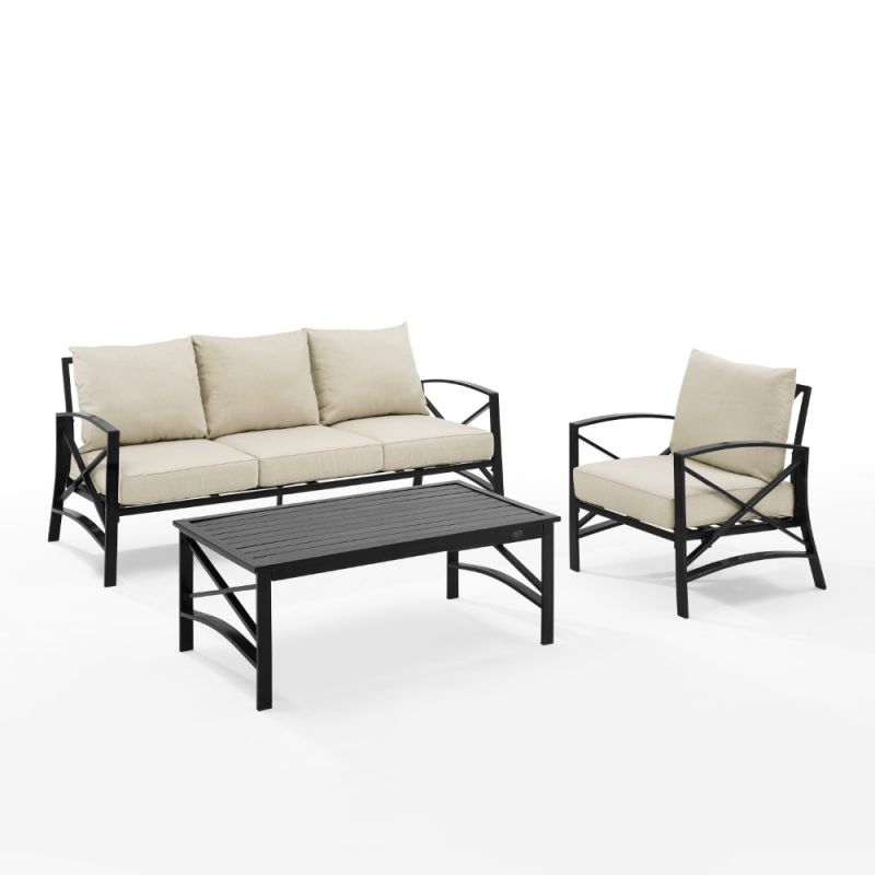 Crosley Furniture - Kaplan 3 Piece Outdoor Sofa Set Oatmeal/Oil Rubbed Bronze - Sofa, Arm Chair, & Coffee Table - KO60031BZ-OL