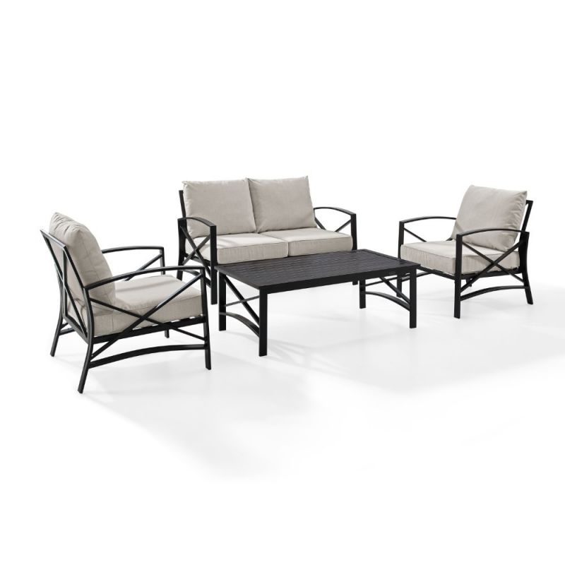Crosley Furniture - Kaplan 4 Pc Outdoor Seating Set With Oatmeal Cushion - Loveseat, Two Chairs, Coffee Table - KO60009BZ-OL