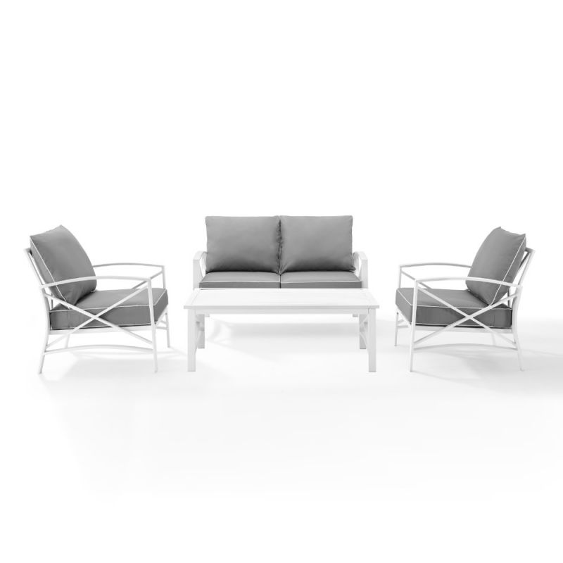 Crosley Furniture - Kaplan 4 Piece Outdoor Conversation Set Gray/White - Loveseat, Two Chairs, Coffee Table - KO60009WH-GY