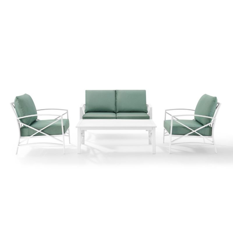 Crosley Furniture - Kaplan 4 Piece Outdoor Conversation Set Mist/White - Loveseat, Two Chairs, Coffee Table - KO60009WH-MI_CLOSEOUT