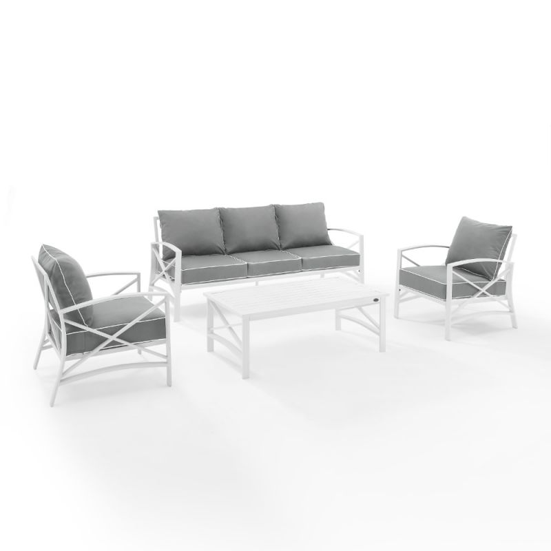 Crosley Furniture - Kaplan 4 Piece Outdoor Sofa Set Gray/White - Sofa, Coffee Table, & 2 Arm Chairs - KO60028WH-GY