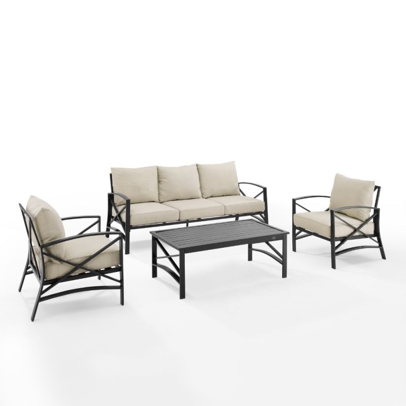 Crosley Furniture - Kaplan 4 Piece Outdoor Sofa Set Oatmeal/Oil Rubbed Bronze - Sofa, Coffee Table, & 2 Arm Chairs - KO60028BZ-OL