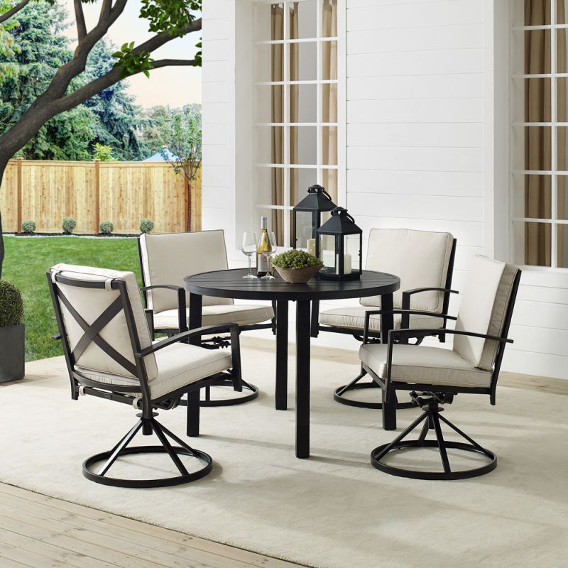 Crosley Furniture - Kaplan 5Pc Outdoor Metal Round Dining Set Oatmeal/Oil Rubbed Bronze - Table & 4 Swivel Chairs - KO60042BZ-OL