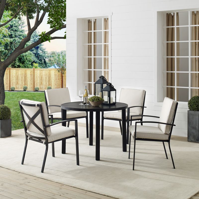 Crosley Furniture - Kaplan 5Pc Outdoor Metal Round Dining Set Oatmeal/Oil Rubbed Bronze - Table & 4 Chairs - KO60041BZ-OL