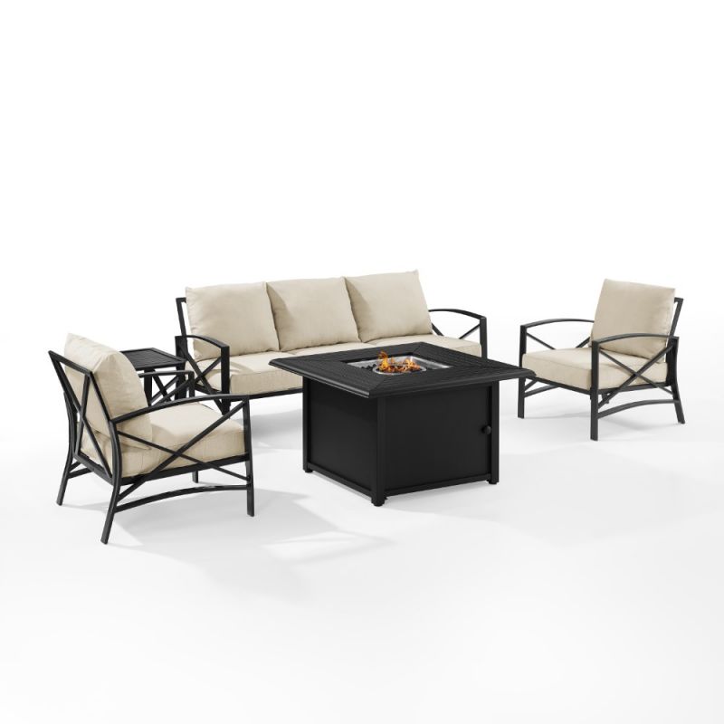 Crosley Furniture - Kaplan 5 Piece Outdoor Sofa Set With Fire Table Oatmeal/Oil Rubbed Bronze - Sofa, Dante Fire Table, Side Table, & 2 Arm Chairs - KO60036BZ-OL