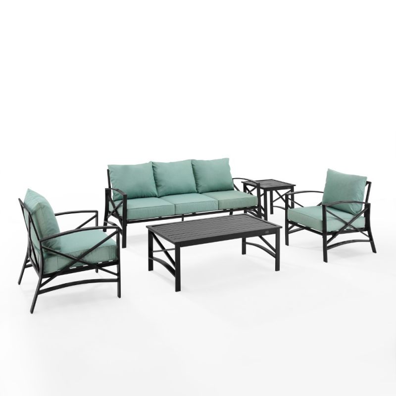 Crosley Furniture - Kaplan 5 Piece Outdoor Sofa Set Mist/Oil Rubbed Bronze - Sofa, Coffee Table, Side Table, & 2 Arm Chairs - KO60032BZ-MI
