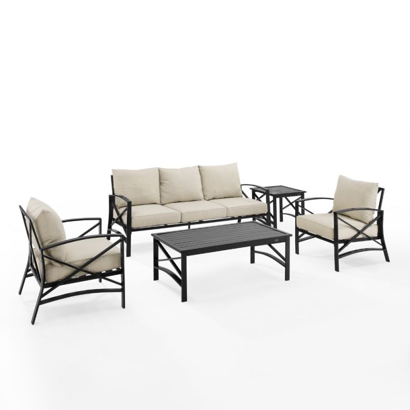 Crosley Furniture - Kaplan 5 Piece Outdoor Sofa Set Oatmeal/Oil Rubbed Bronze - Sofa, Coffee Table, Side Table, & 2 Arm Chairs - KO60032BZ-OL