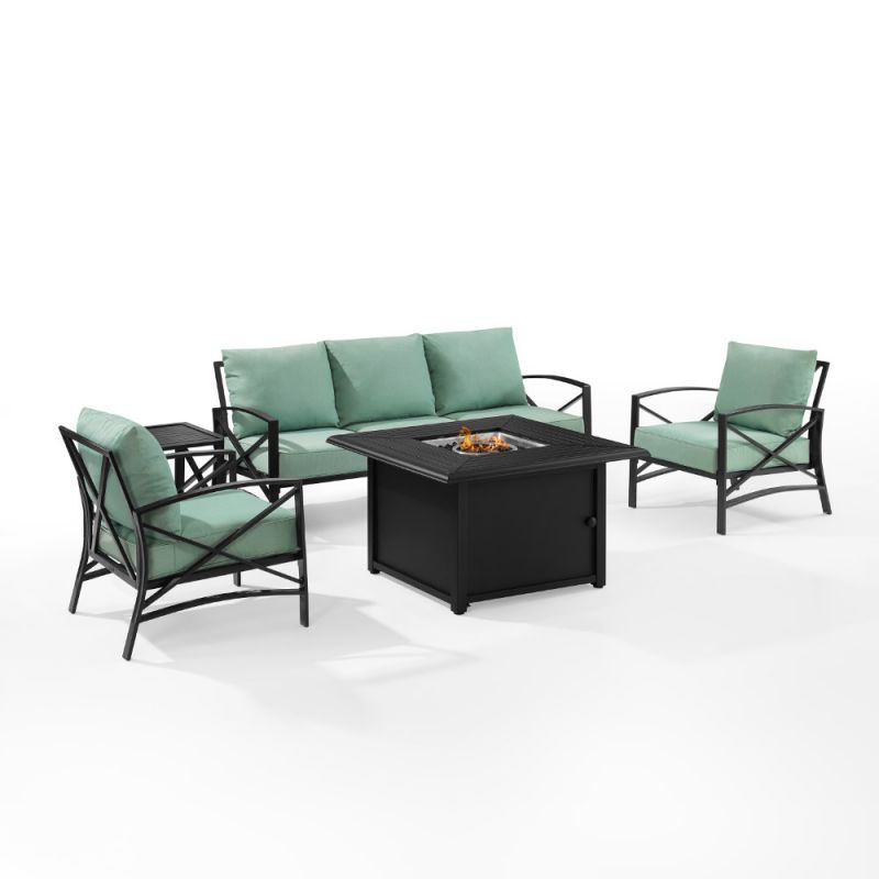 Crosley Furniture - Kaplan 5 Piece Outdoor Sofa Set With Fire Table Mist/Oil Rubbed Bronze - Sofa, Dante Fire Table, Side Table, & 2 Arm Chairs - KO60036BZ-MI