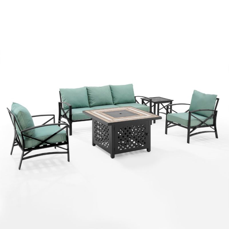 Crosley Furniture - Kaplan 5 Piece Outdoor Sofa Set With Fire Table Mist/Oil Rubbed Bronze - Sofa, Side Table, Fire Table, & 2 Chairs - KO60034BZ-MI