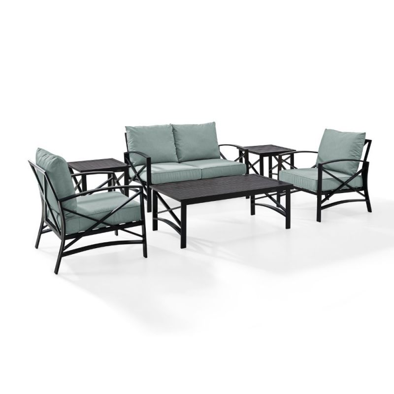 Crosley Furniture - Kaplan 6 Pc Outdoor Seating Set With Mist Cushion - Loveseat, Two Chairs, Two Side Tables, Coffee Table - KO60017BZ-MI