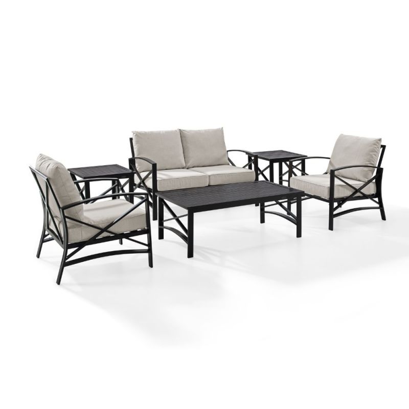 Crosley Furniture - Kaplan 6 Pc Outdoor Seating Set With Oatmeal Cushion - Loveseat, Two Chairs, Two Side Tables, Coffee Table - KO60017BZ-OL