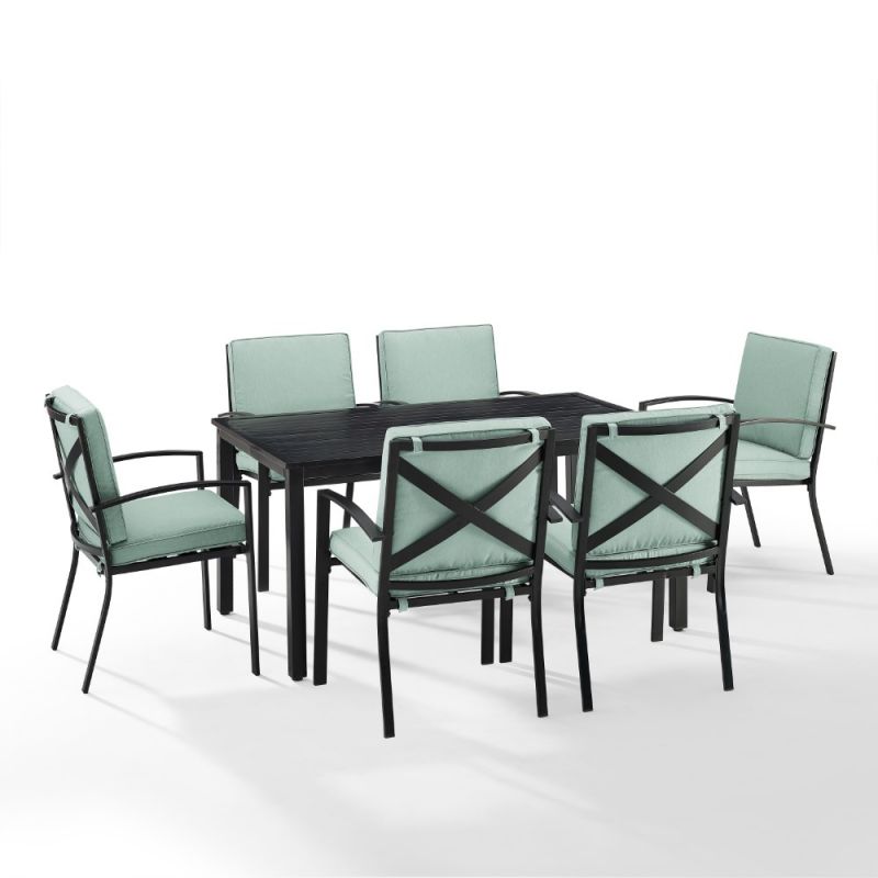 Crosley Furniture - Kaplan 7 Piece Outdoor Dining Set Mist/Oil Rubbed Bronze - Table & 6 Chairs - KO60020BZ-MI