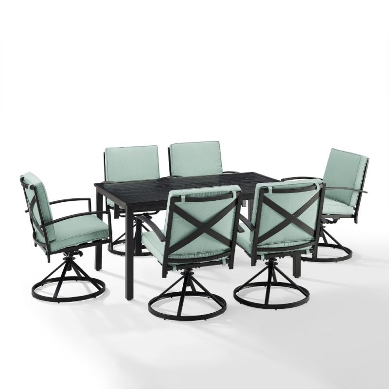 Crosley Furniture - Kaplan 7 Piece Outdoor Dining Set Mist/Oil Rubbed Bronze - Table & 6 Swivel Chairs - KO60022BZ-MI