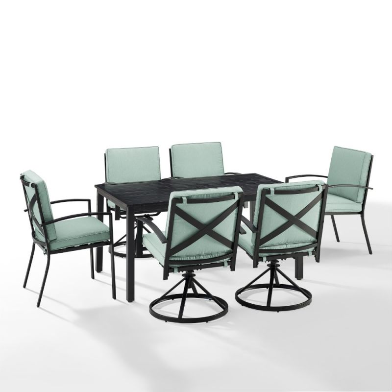 Crosley Furniture - Kaplan 7 Piece Outdoor Dining Set Mist/Oil Rubbed Bronze - Table, 4 Swivel Chairs, & 2 Regular Chairs - KO60024BZ-MI