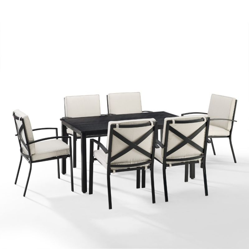 Crosley Furniture - Kaplan 7 Piece Outdoor Dining Set Oatmeal/Oil Rubbed Bronze - Table & 6 Chairs - KO60020BZ-OL
