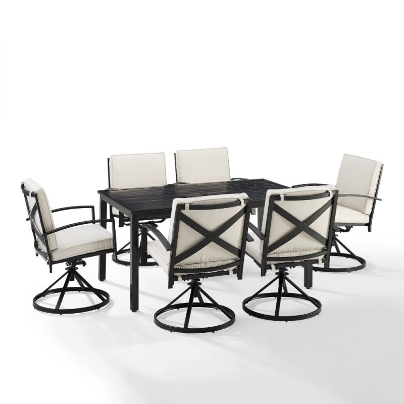 Crosley Furniture - Kaplan 7 Piece Outdoor Dining Set Oatmeal/Oil Rubbed Bronze - Table & 6 Swivel Chairs - KO60022BZ-OL