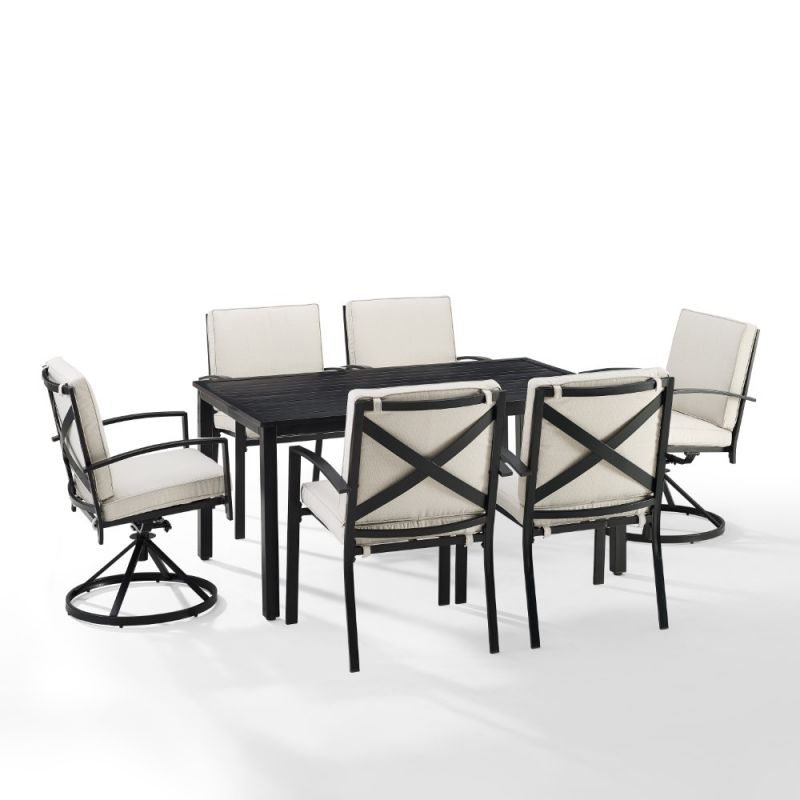 Crosley Furniture - Kaplan 7 Piece Outdoor Dining Set Oatmeal/Oil Rubbed Bronze - Table, 2 Swivel Chairs, & 4 Regular Chairs - KO60023BZ-OL